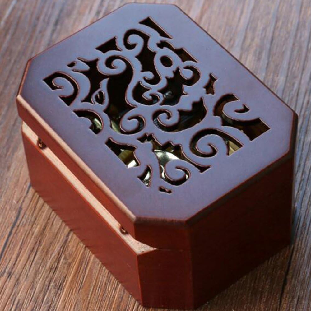 FnLy Antique Engraved Wooden Wind-Up Musical Box,A Time for Us from Romeo and Juliet Musical Box,with Gold-Plating Movement in,Octagonal