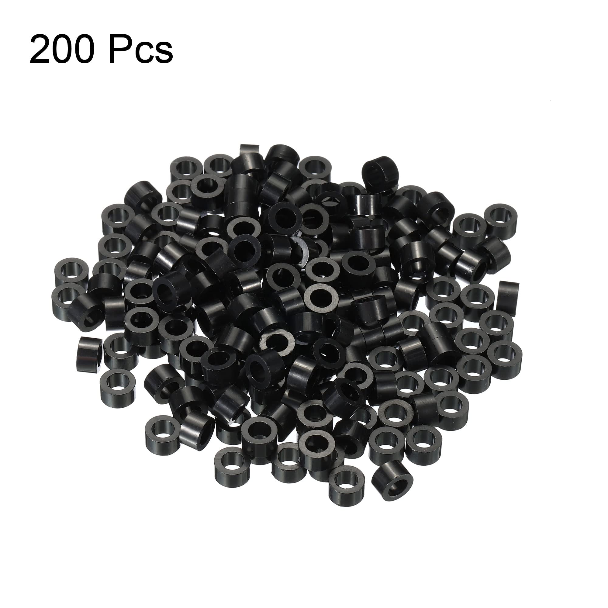 PATIKIL Tondo Distanziatore Rondella, 200pz Nylon 4.2mm ID x 7mm OD x 4mm L per M4 Viti Blocco 3D Stampante TV Parete Montaggio Elettrico Presa, Nero