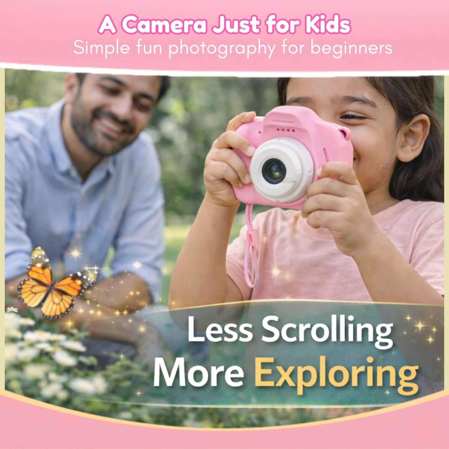 Toy Imagine Kids Digital Camera 3.0MP &1080p Video Photos 2-Inch Screen, USB Rechargeable & Portable Fun Mini Toy Camera for Boys & Girls Age 3โ12 Educational Birthday Gift Supports 32GB SD Card(Pink) 2