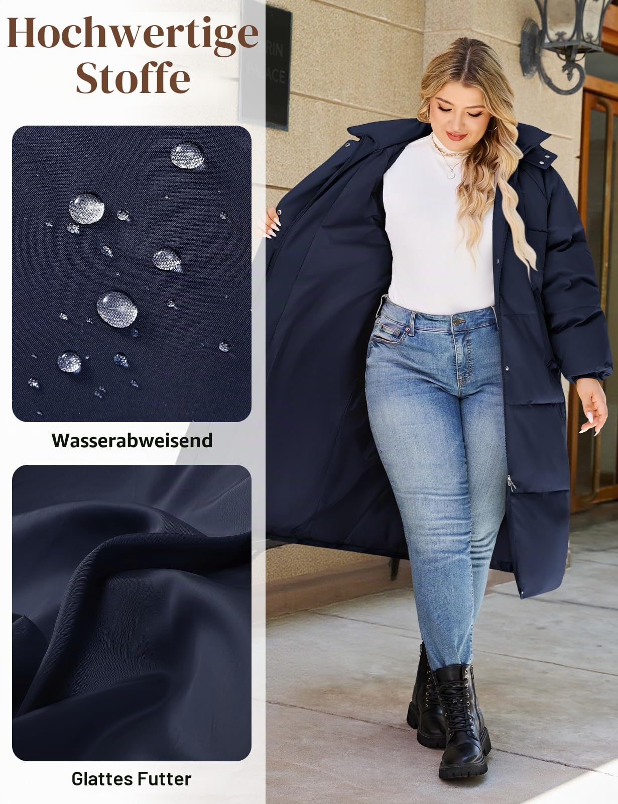Tuopuda Damen Übergröße Wintermantel Lang Steppmantel mit Kapuze Wärme Verdicken Wasserabweisender Wintermäntel Steppjacke Winterjacke