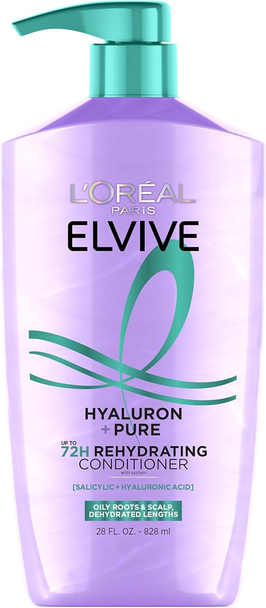 L'Oreal Paris Elvive Hyaluron + Pure 72H Rehydrating Conditioner for Oily Hair, Hair Conditioner with Salicylic and Hyaluronic Acid, 28 Fl Oz