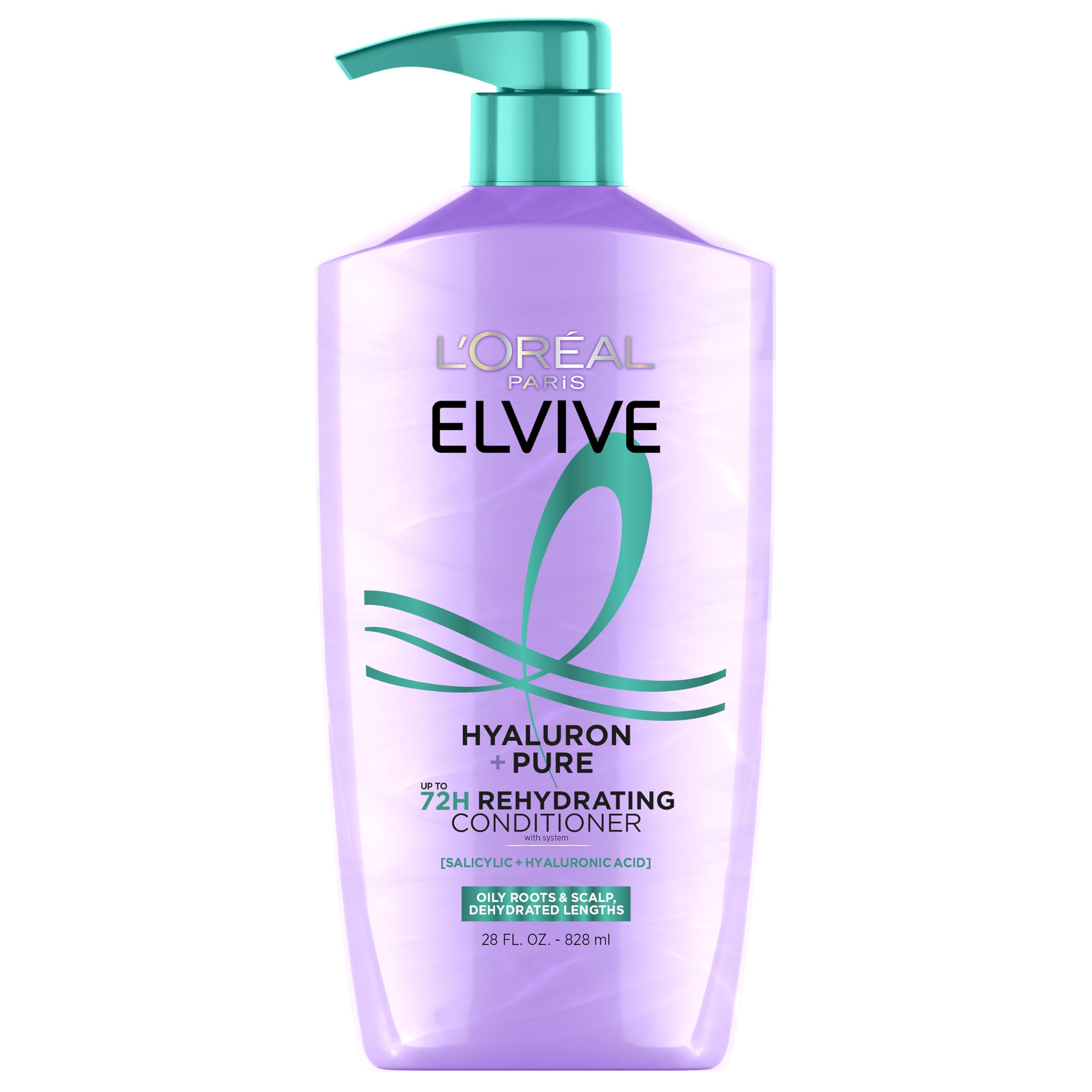 L'Oreal Paris Elvive Hyaluron + Pure 72H Rehydrating Conditioner for Oily Hair, Hair Conditioner with Salicylic and Hyaluronic Acid, 28 Fl Oz