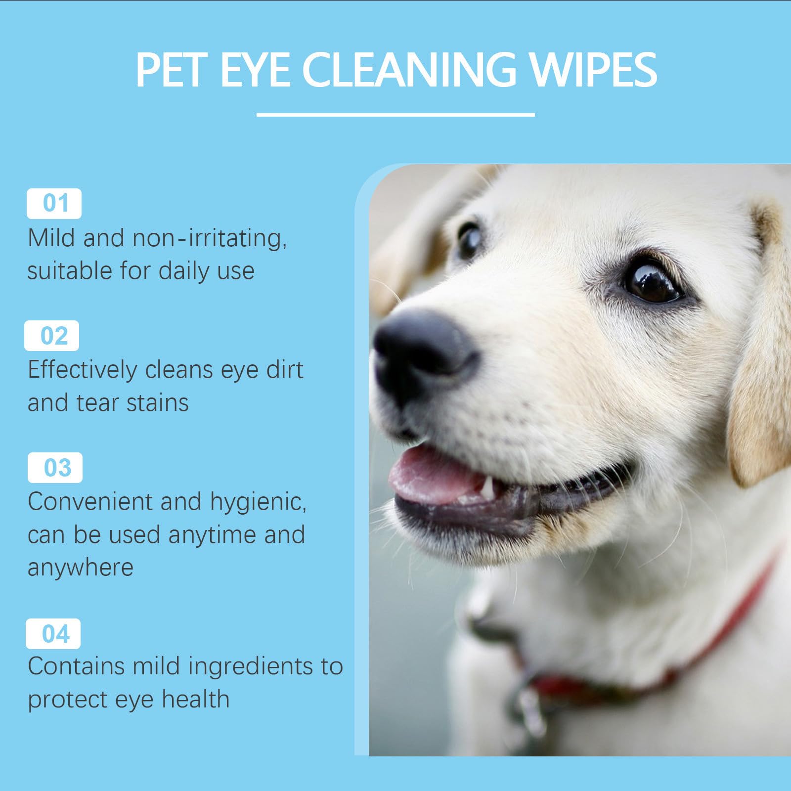 Gentle Pet Eye Cleaning Wipes for Dogs and Cats Tear Stain Remover Pads with Soothing Chamomile and Aloe Formula Unscented Grooming Wipes for Sensitive Eyes - 2