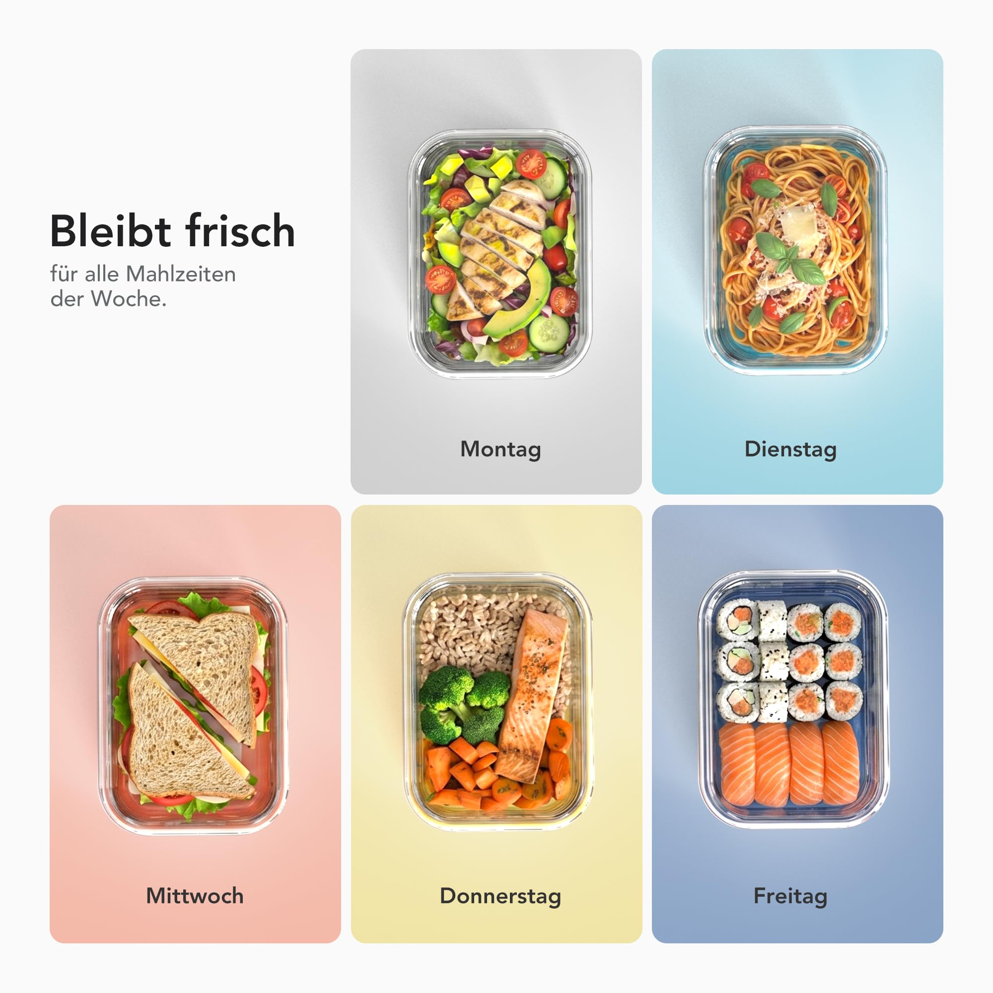 Glasvorratsdosen mit Glasdeckel & Dampfventil,1050 ml*5 Borosilikatglas Behälter mit Silikonhülle,auslaufsicher &luftdicht, für Meal Prep & Kühlschrank Organizer, mikrowellen-backofengeeignet,BPA-frei