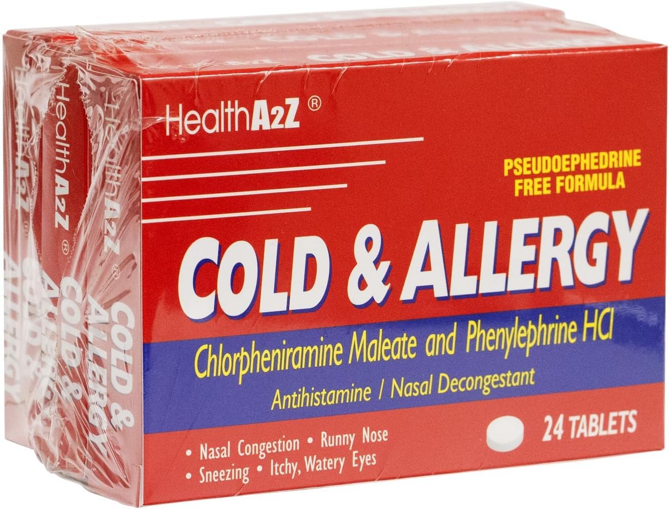HealthA2Z Cold & Allergy Relief, Chlorpheniramine Maleate & Phenylephrine HCL, Dye Free, 24 Tablets x 3pack (72 Tablets) — Amazon image 2