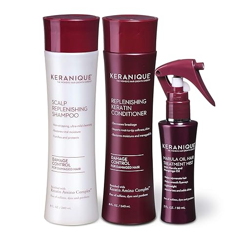 Keranique Kit antipérdida de cabello para control de daños incluye champú y acondicionador para el crecimiento del cabello dañado y niebla de aceite
