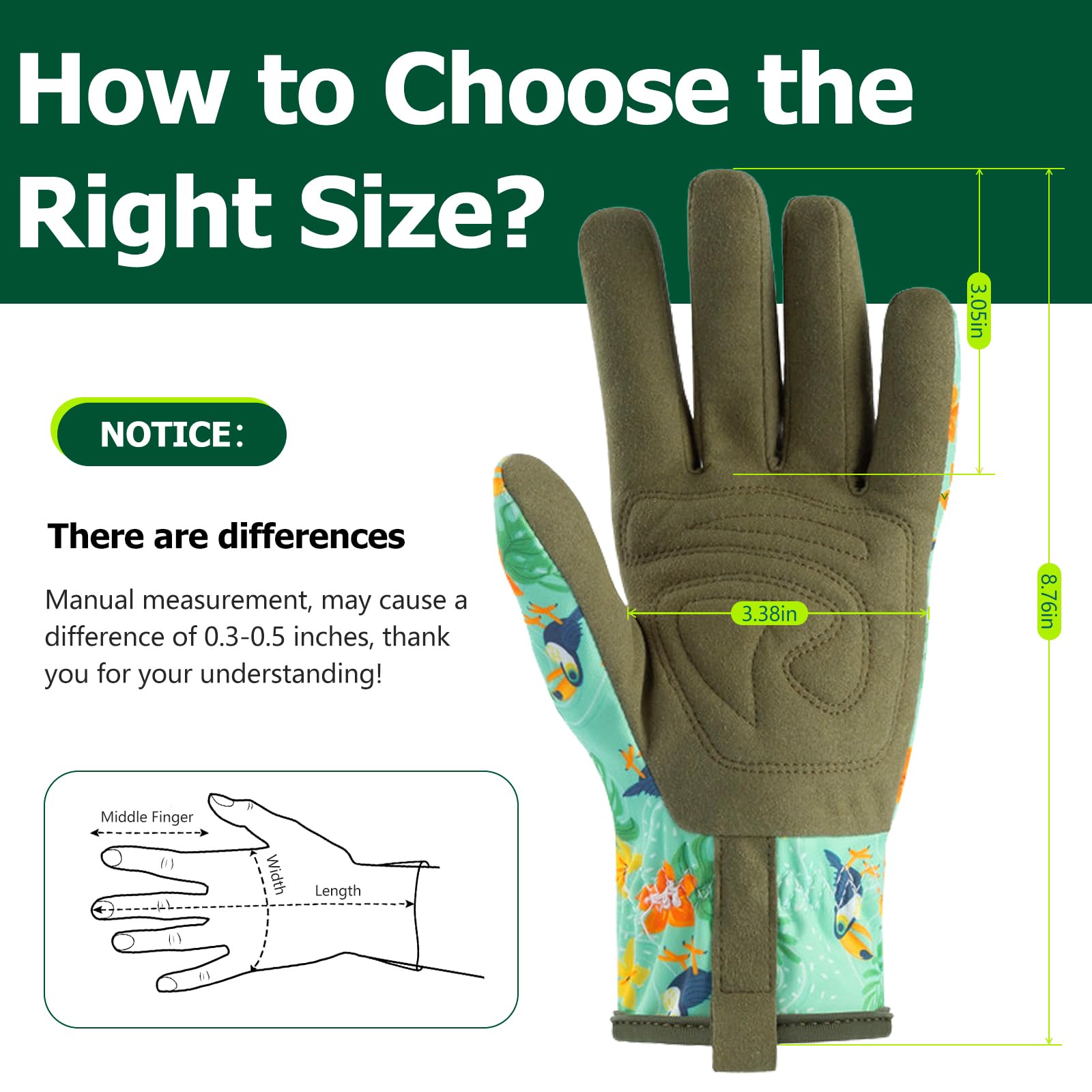 Guantes de jardinería para mujer, guantes de trabajo de cuero transpirable con puño de velcro, guantes a prueba de espinas para patio/jardín