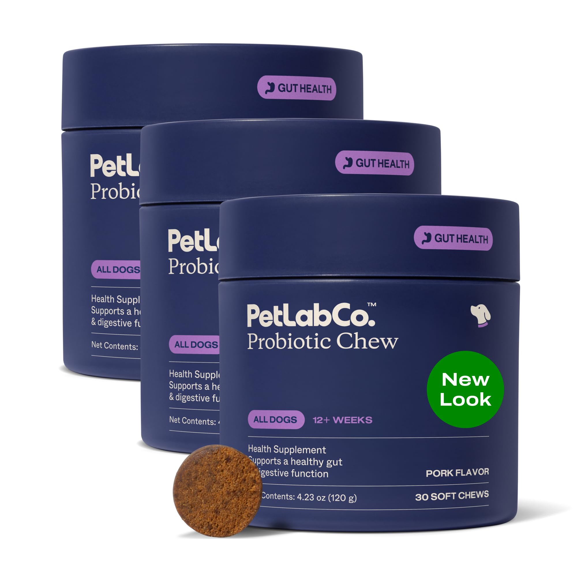 PetLab Co. Probiotics for Dogs, Support Gut Health, Occasional Diarrhea, Digestive Health & Seasonal Allergies - Pork Flavor - 30 Soft Chews - Packaging May Vary (Value 3-Pack)