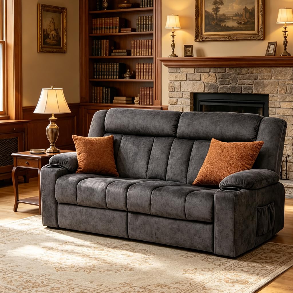 Photo 1 of [PARTIAL SET: ONE BOX OF THREE!!!] LUCKLIFE Recliner Sofa Set with Manual Recliners,Living Room Furniture Set with Reclining Couch,Loveseat and Armchair,Breathable Fabric Upholstery,Thick Cushions and Ergonomic Design,Dark Gray (3+1+1)