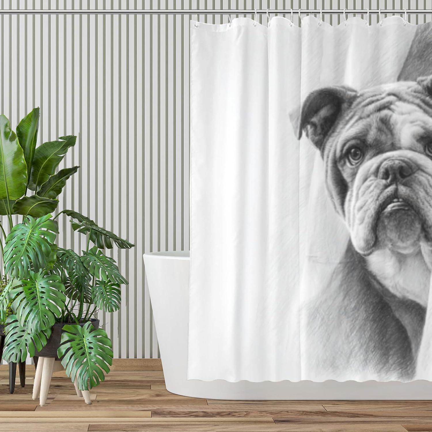 Bulldog- Shower Curtain Bathroom Set 72x72 Inches are You Pooping Bath Animal Bath Animal Pet Dog Art Home Decor 12 Hooks