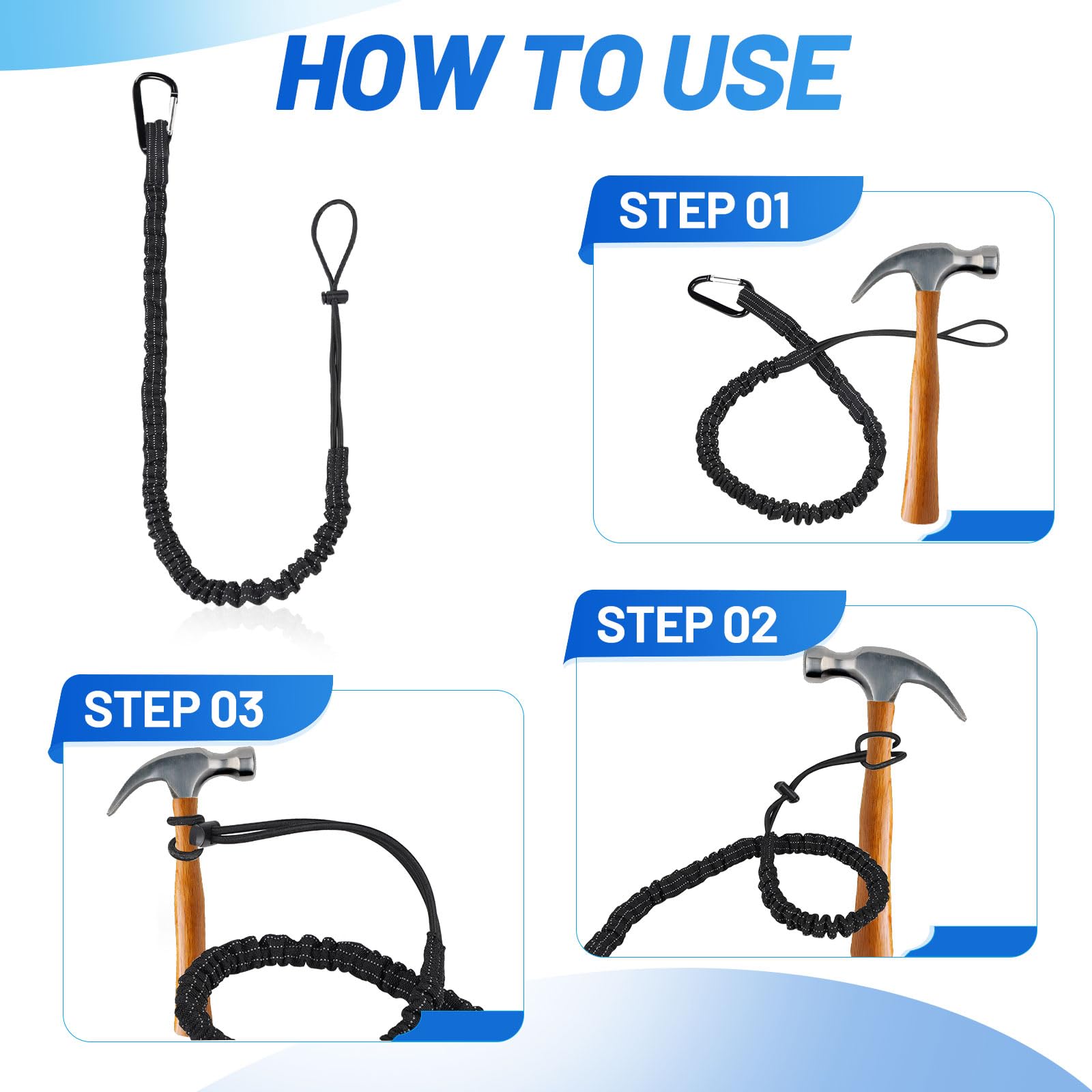 DBREAKS 3 Piezas Cordón para Herramientas, Retractil Cordón de Herramientas con Mosquetónara Destornilladores, Alicates, Sierra eléctrica, Llaves inglesas (Negro)