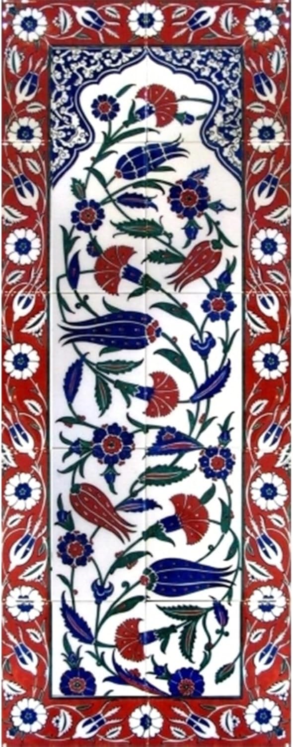 SODEF Handmade Ceramic Tile Panel Lalezar Floral Design Wall Art Decorative Turkish Art, One Size - One Size