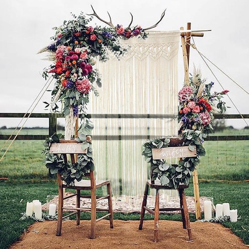 Tenda da porta in macramè bohémien, arazzo in corda di cotone da appendere alla parete, beige, per finestra, arco, sfondo decorativo (130 x 180 cm)