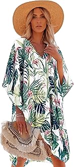 Moss Rose Women's Swimsuit Cover up Beach Kaftan for Bathing Suit with Floral Pattern