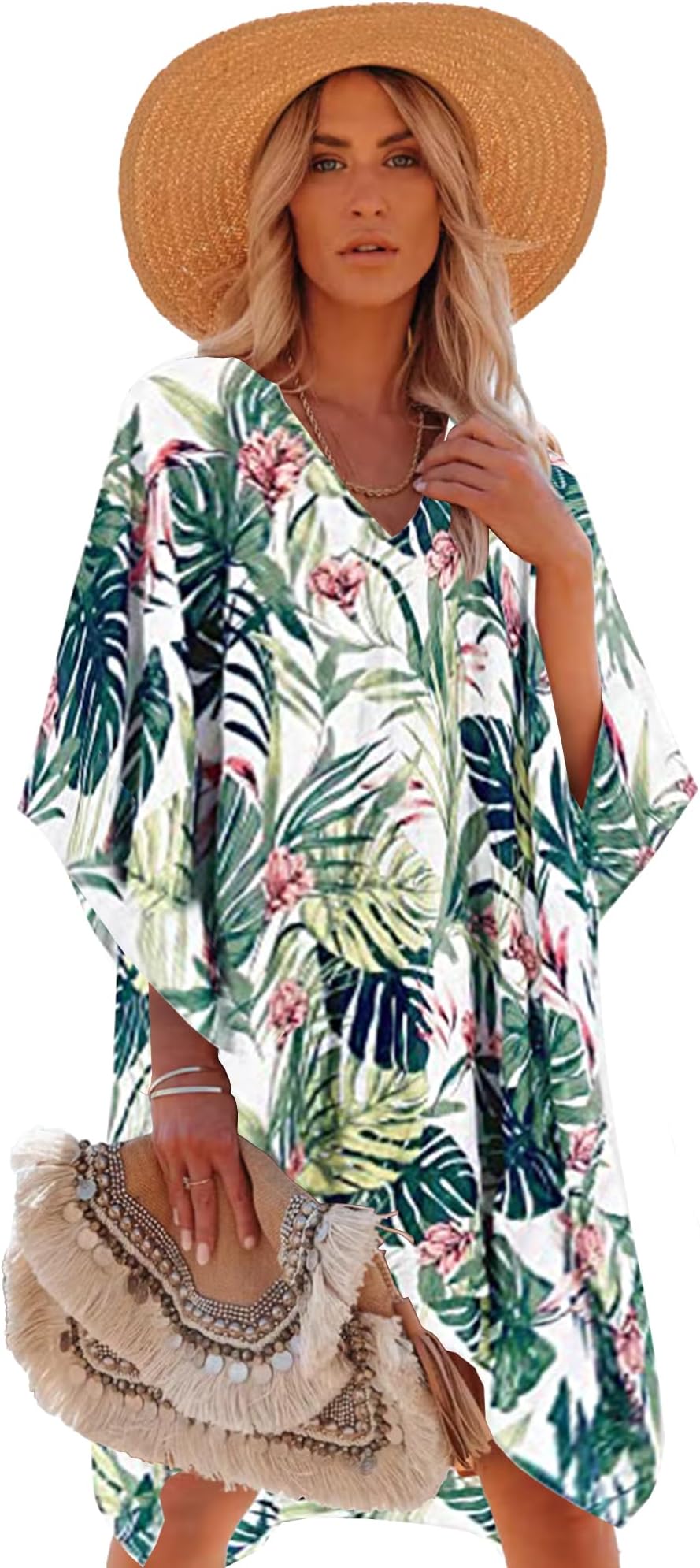 Moss Rose Women's Swimsuit Cover up Beach Kaftan for Bathing Suit with Floral Pattern