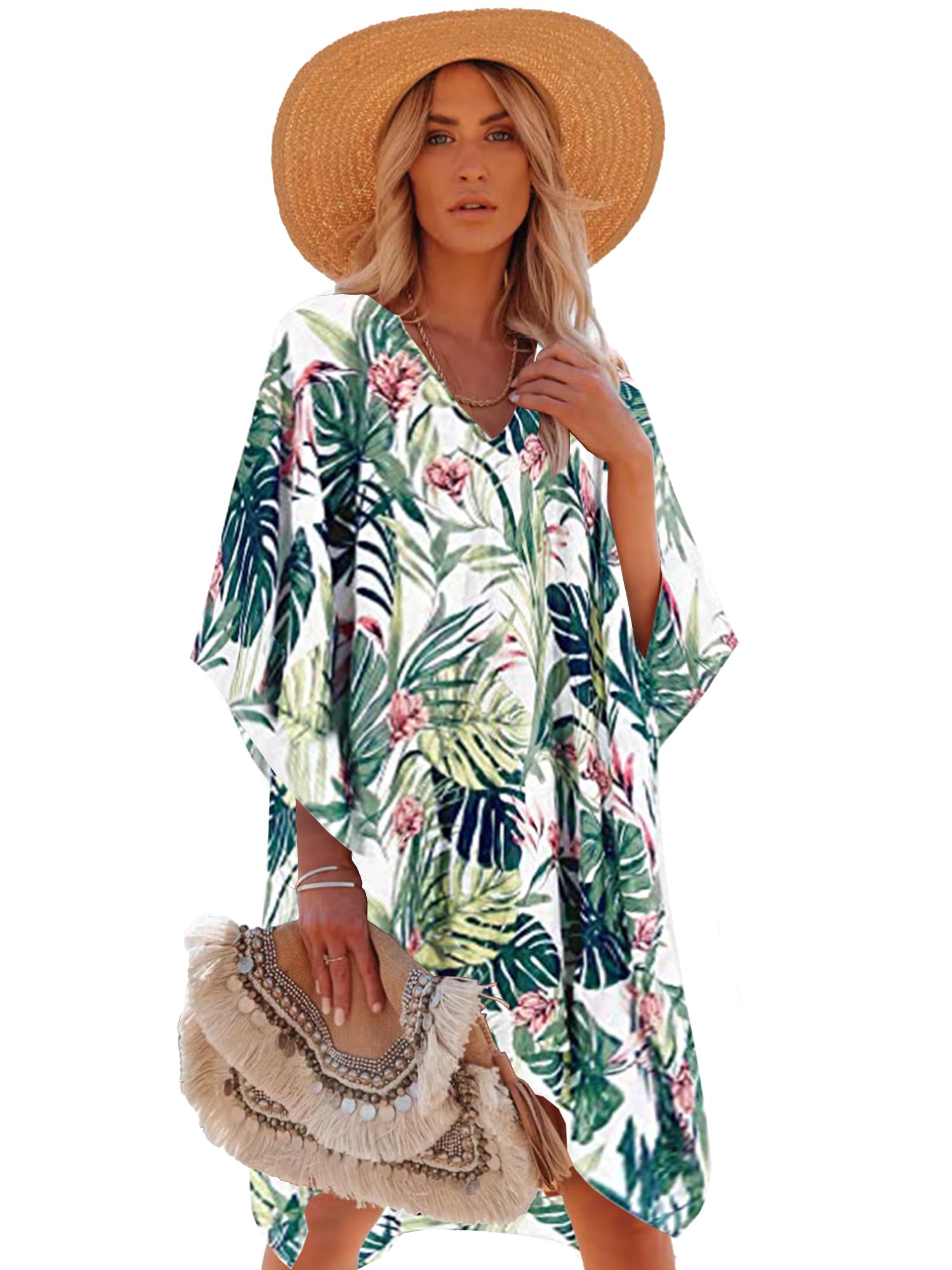 Moss Rose Women's Swimsuit Cover up Beach Kaftan for Bathing Suit with Floral Pattern