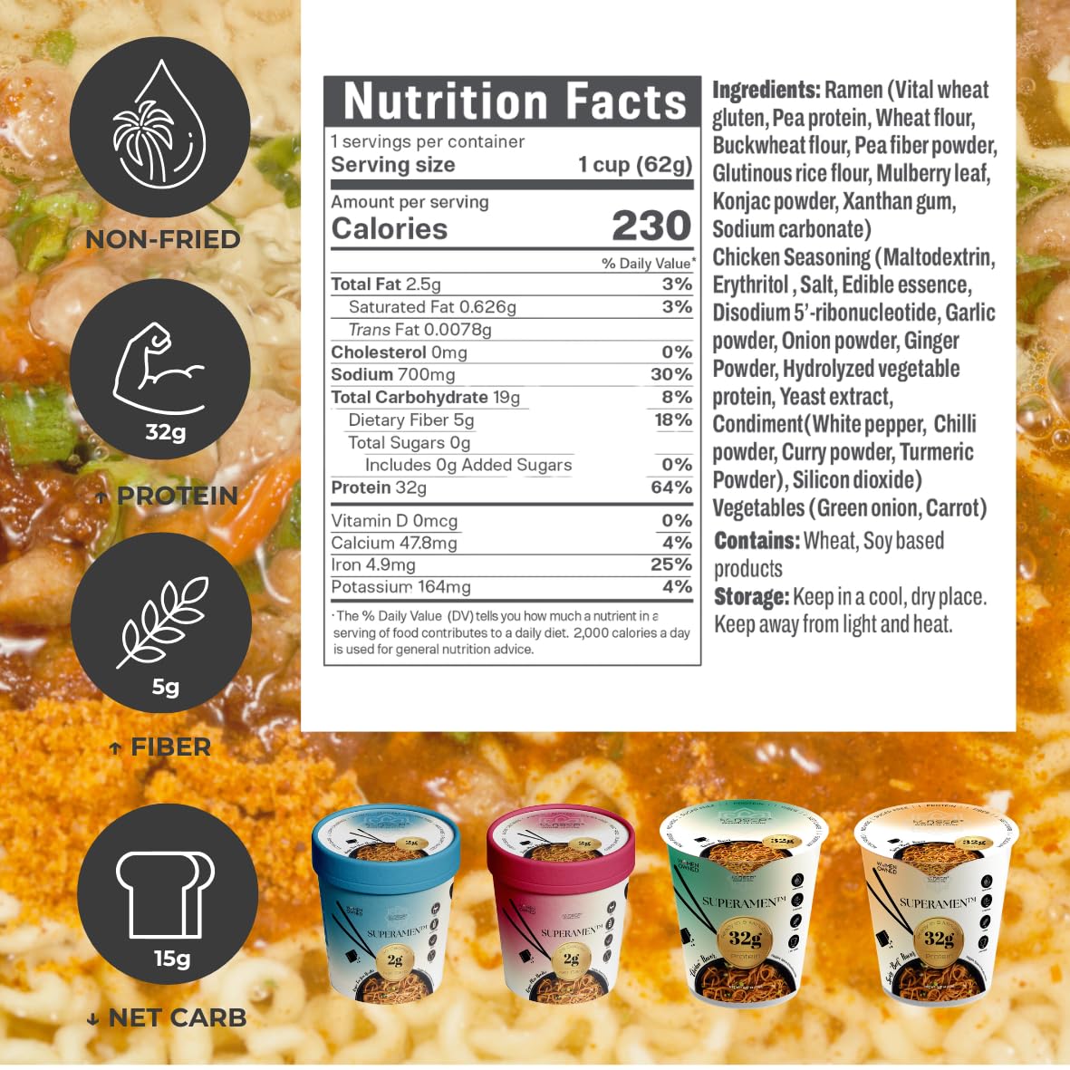 KLDSCP Protein Ramen Instant Noodles Soup “Spicy” Beef Flavor, 32g High Plant-Based Protein, 12 Packs, Non-Fried, Vegan, Low Fat, Non-GMO, Egg & Dairy Free, Healthy Asian Meal