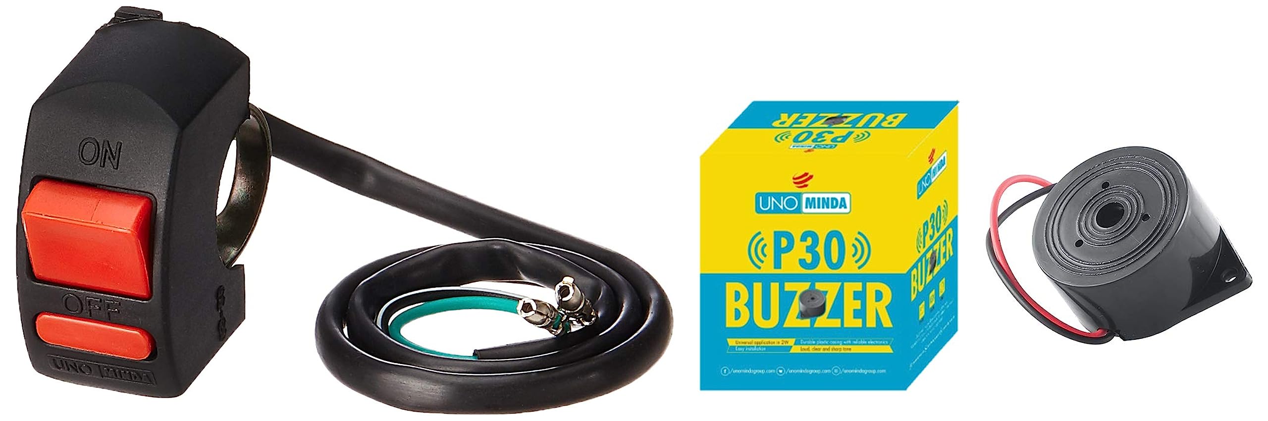 UNO Minda SW-0686Z 2W Universal Handle Bar Switch- Piano Type Red