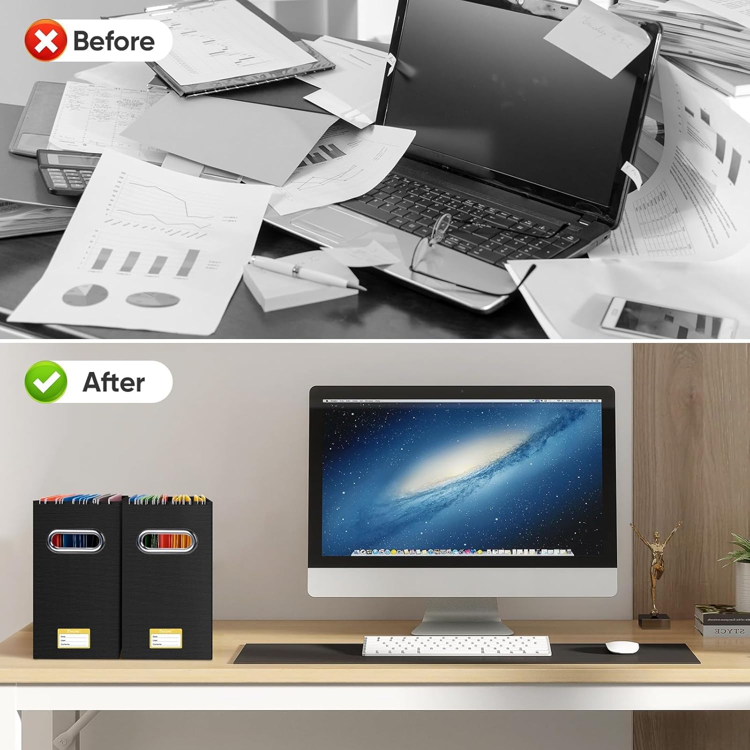 BALEINE File Organizer Box, Cardboard File Folder Organizer with Handle for Letter Size, Portable Collapsible Hanging Filing Box for Home Office Document Storage (4 Pack, Black) - Image 7