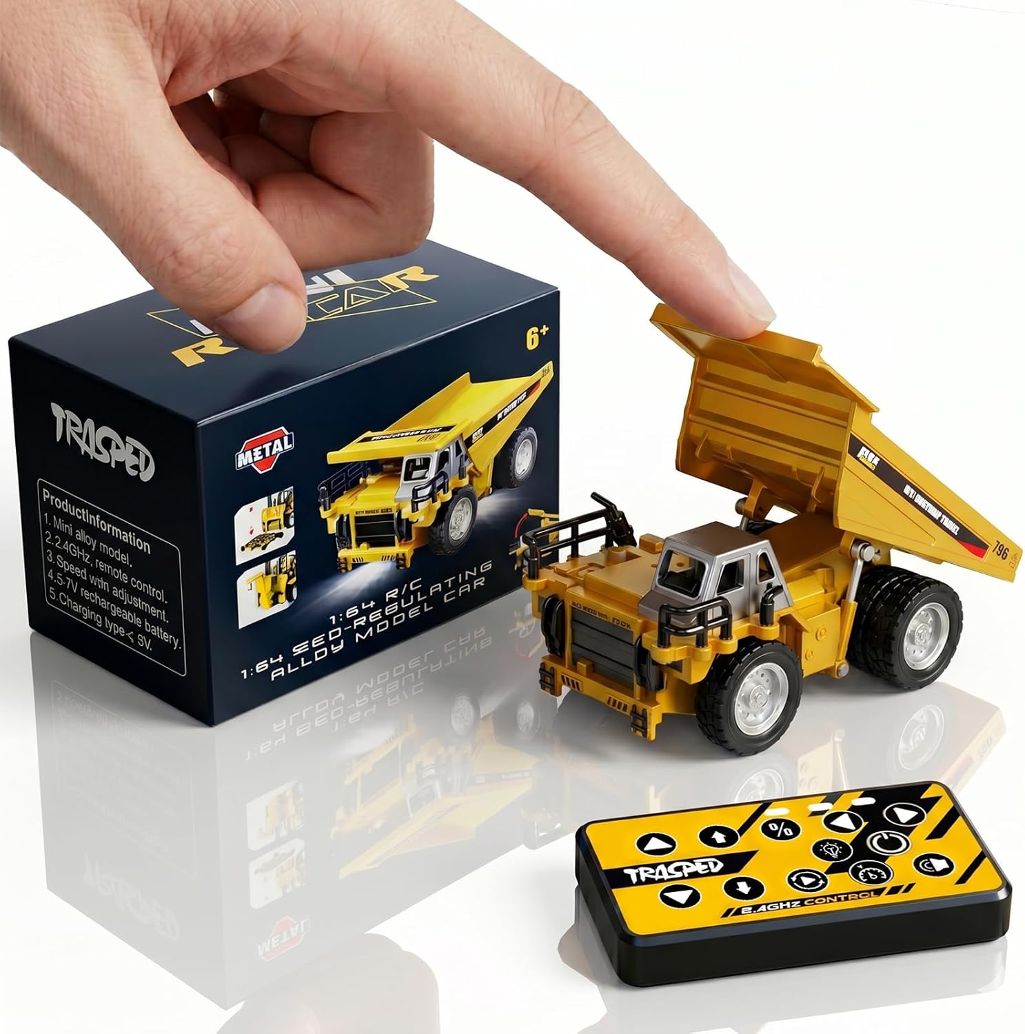 1/64 MINI RC Excavator with Play Sand Box Set,Portable Indoor & Outdoor Construction Truck，Desktop Toy with Lights & Sounds,Gift for Boys Kids 6+ & Adults