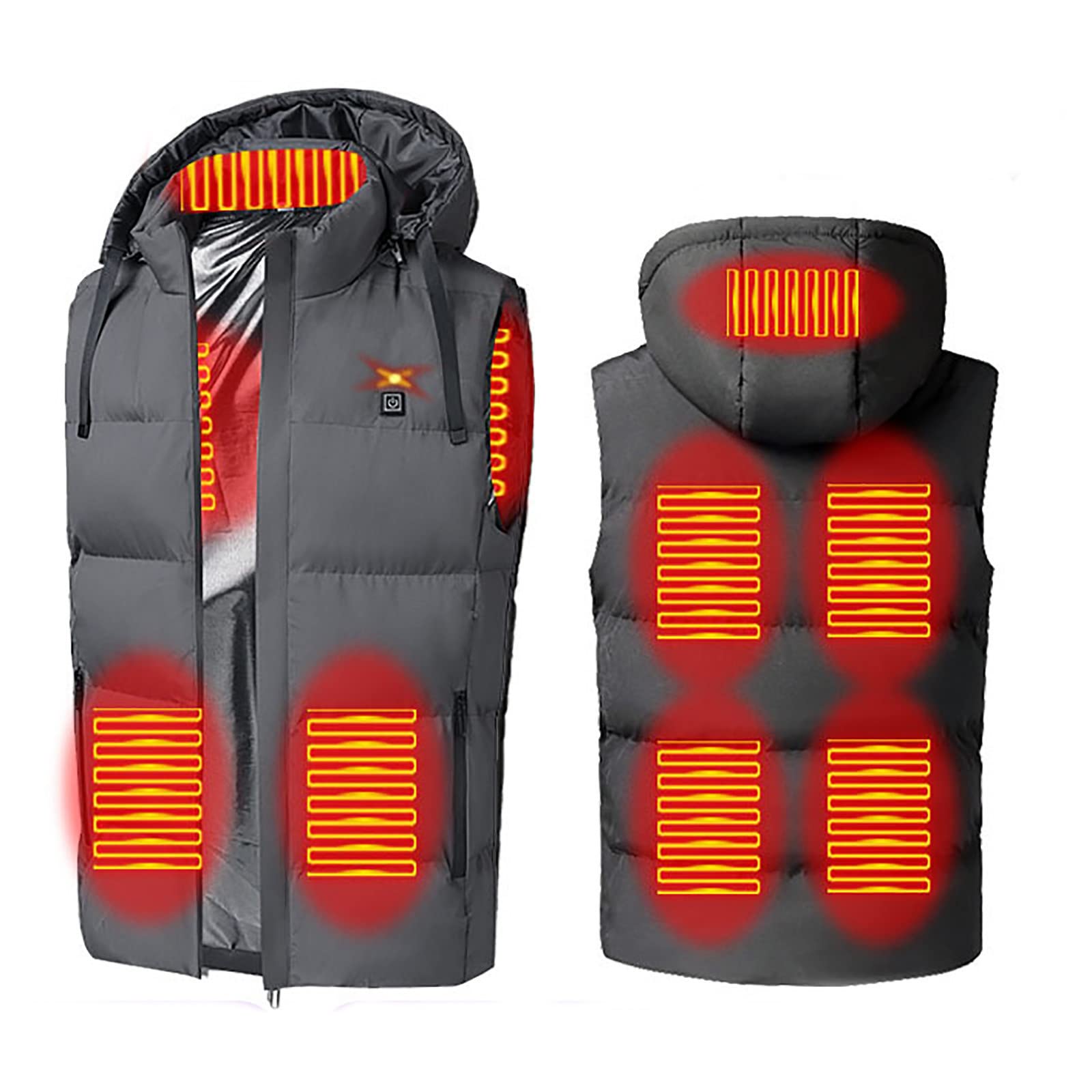 Gilet riscaldabile unisex, 3 temperature regolabili, giacca riscaldata con cappuccio, 7 zone di riscaldamento, USB, da uomo e da donna, senza maniche, per escursioni, moto, caccia, sci