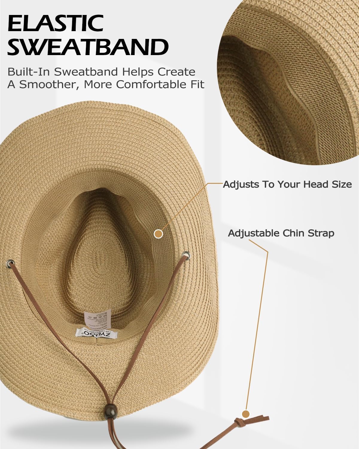 Zylioo XXL Straw Cowboy Hat,Large Size Western Cowgirl Hat,Wide Brim Summer Sun Hats,Breathable Beach Travel Hats