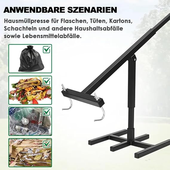 Manual Trash Squasher for Efficient Waste Management, Household Wheelie Bin Compactor, Touchless Cardboard Trash Compactor