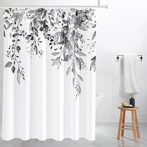 Miniatura 42 de Tititex - Juego de cortinas de ducha de hojas de eucalipto verde con cierres de presión, sin ganchos, forro interior verde, hojas de acuarela en la