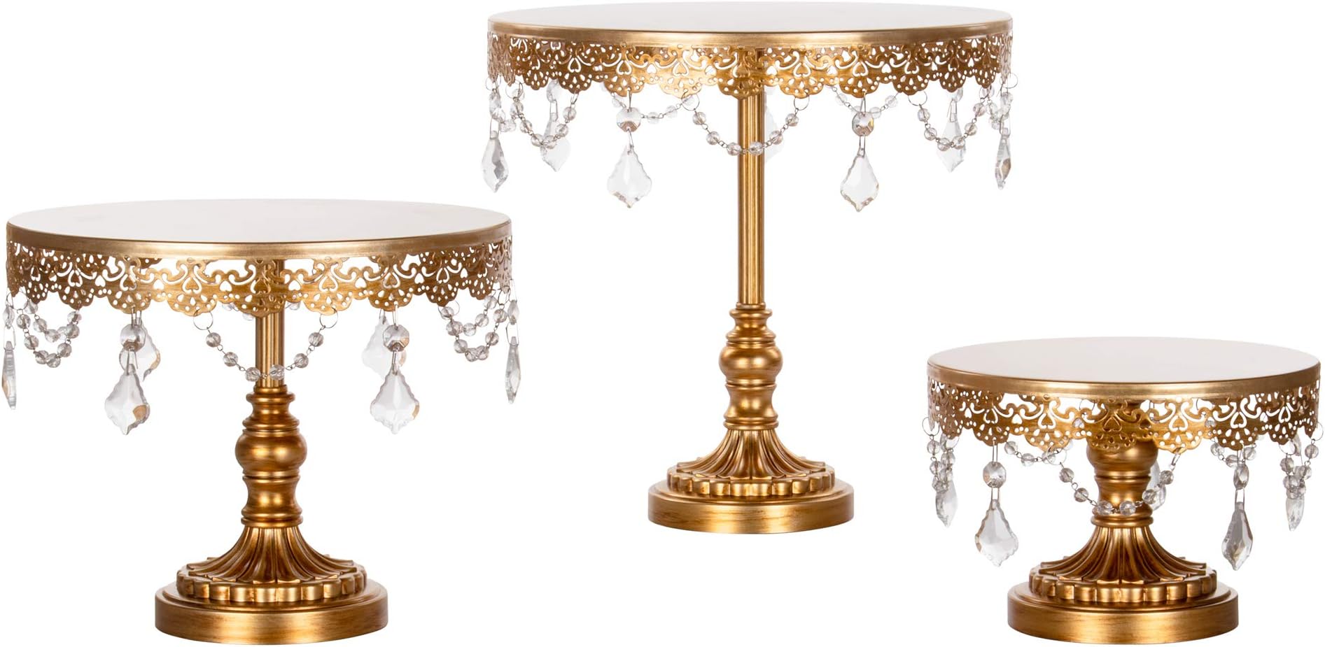 Amalfi Decor Cake Stand Round Metal Pedestal Holder with Crystals, Gold, Set of 3
