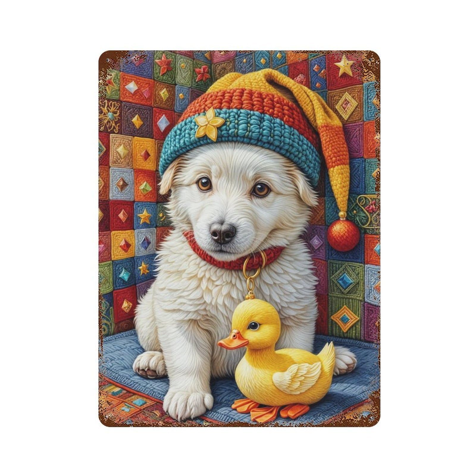 Cozy Puppy with Rubber Duck Vintage Rust Metal Sign 15.7"x11.8", Ideal for Bistro, Counter And Cafe Decor
