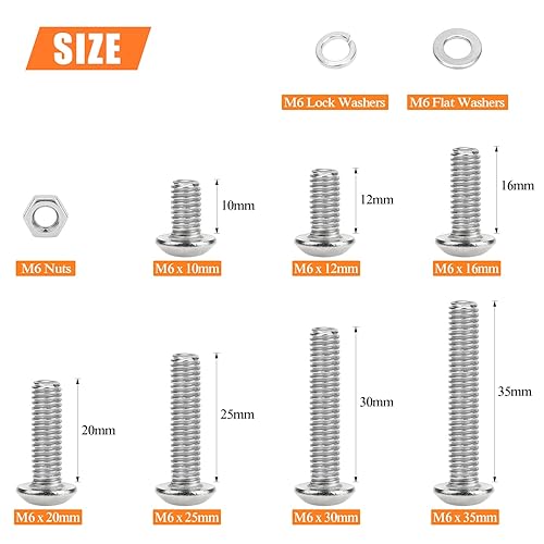 Miniatura 19 de 120 piezas M6 x 0.394 in /0.472 in /0.630 in /0.787 in /0.984 in /1.181 in /1.378 in, cabeza hexagonal, tornillos, arandelas, tuercas, kit