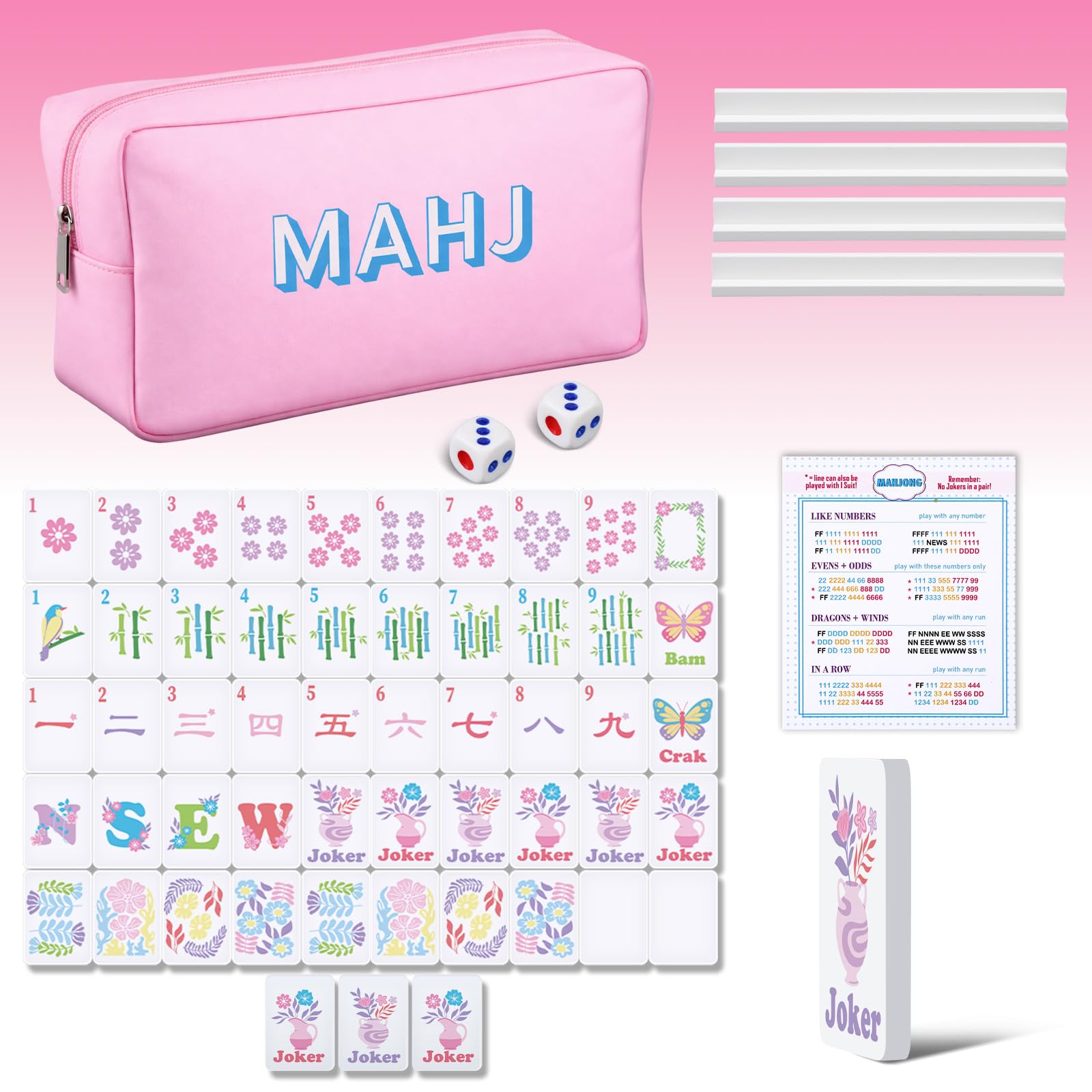 Photo 1 of LaRandom Portable Mahjong Set 160 Pieces of Thin Mahjong Tiles and Soft Carrying Case, Rule Cards for Beginners Nice for Travel, Family Gatherings Nights(Classic)