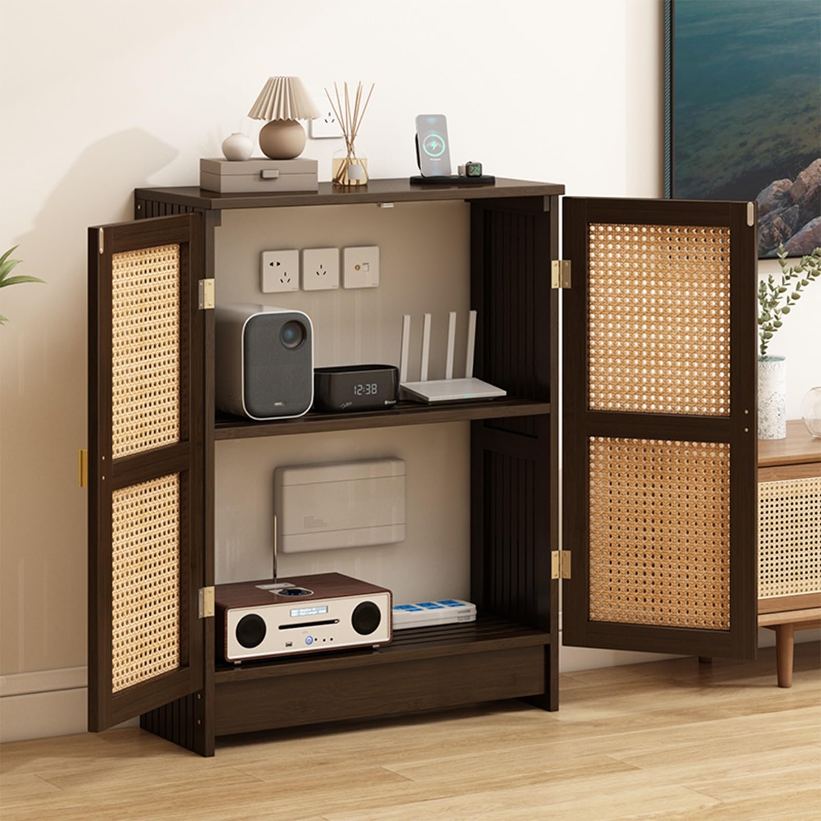 Meuble de rangement routeur WiFi haut de gamme en bambou