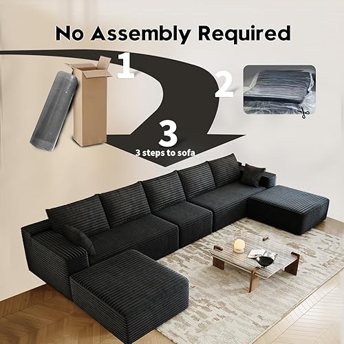 Miniatura 3 de Sofá modular de 168.5 pulgadas, sofás minimalistas en forma de U de gran tamaño con 1 asiento medio y 2 tumbonas otomanas, moderno sofá convertible