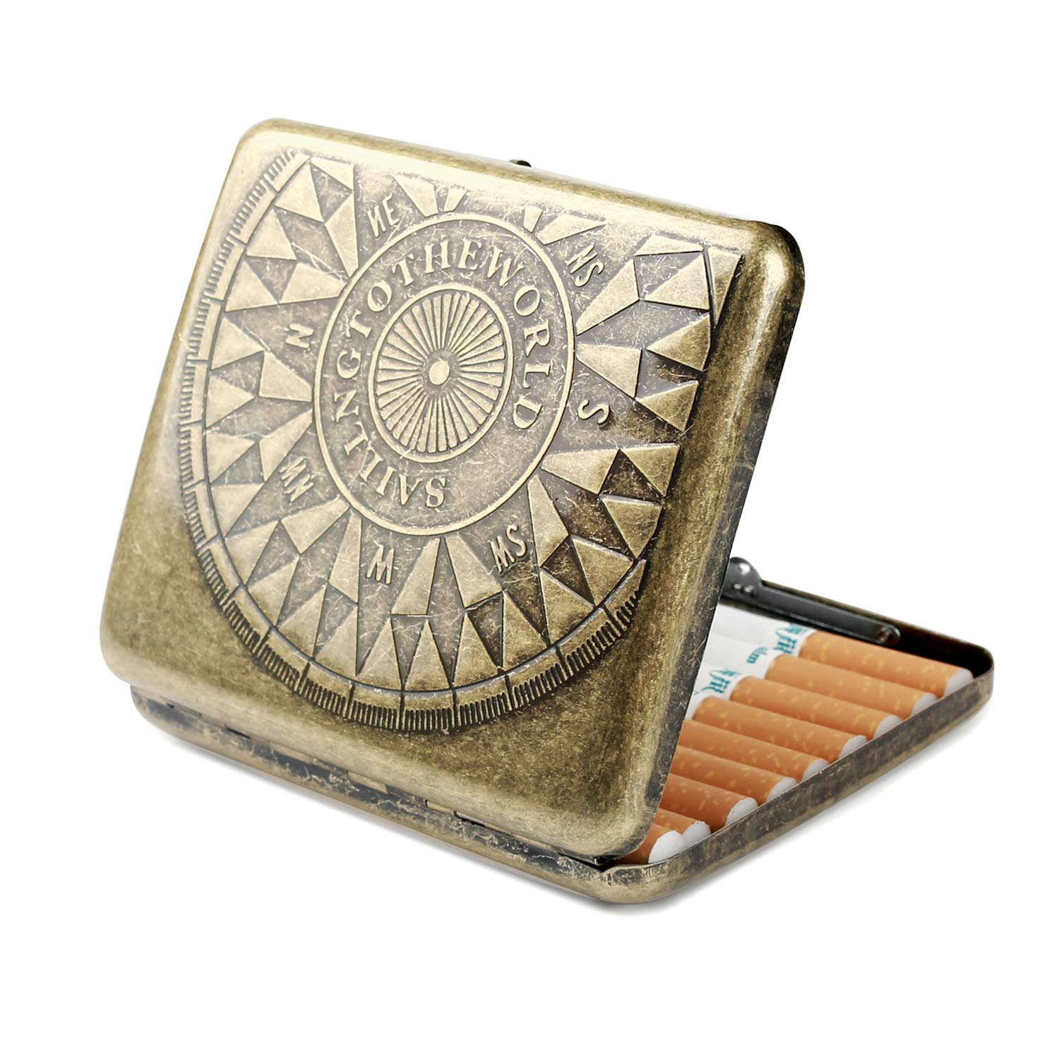 Caja de cigarrillo de acero inoxidable, dibujo de alambre niquelado, caja de almacenamiento para 20 cigarrillos Y6