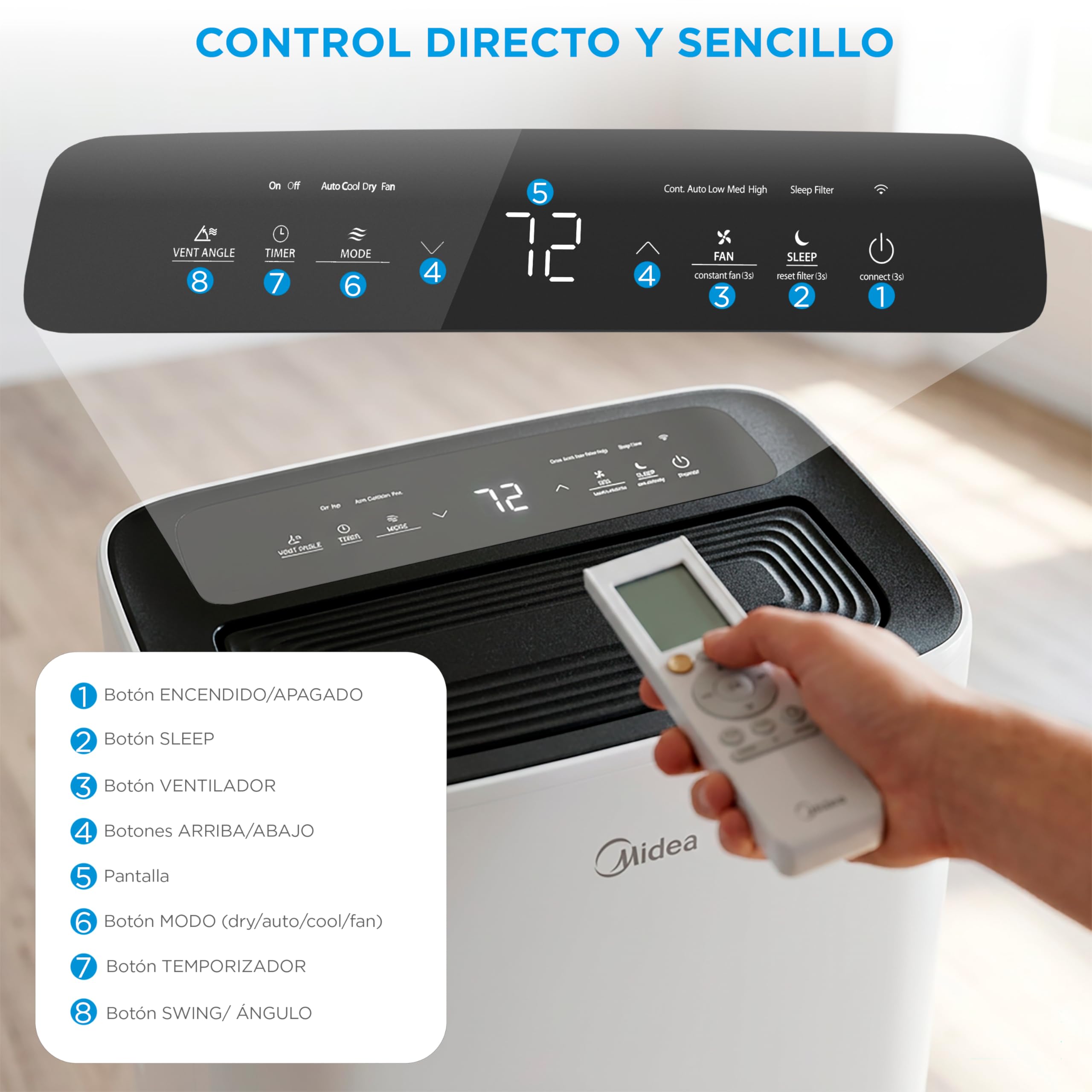 MIDEA Pingüino Aire Acondicionado Portátil 4 en 1 | 3000 Frigorías/12.000 BTU con Control por App | Climatizador y Deshumidificador hasta 35m2 - Modo Sleep, Mando a Distancia | Incluye kit de ventana