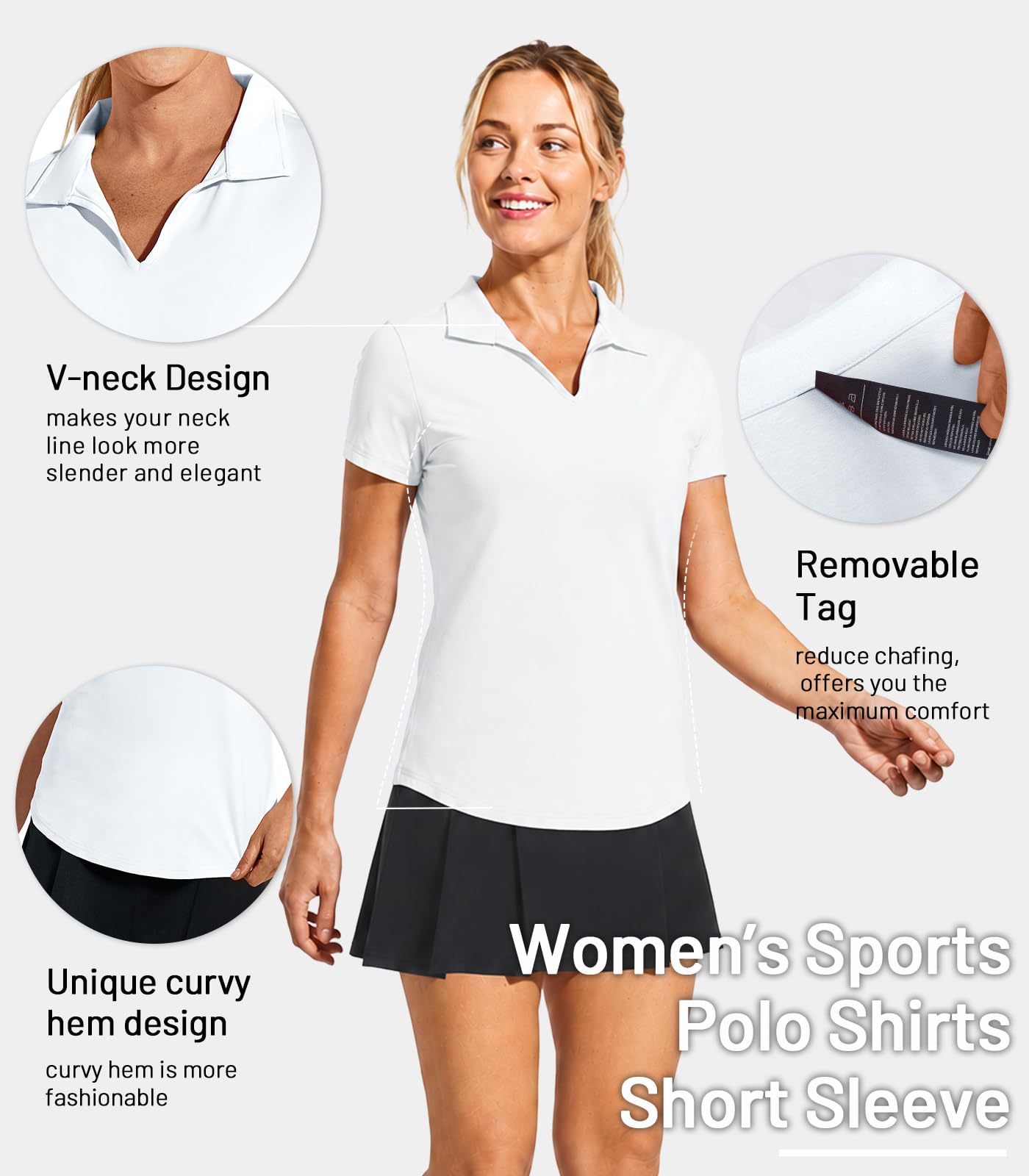 MIER Polo de Golf para Mujer, Cuello en V, Manga Corta, Ajuste seco, Absorbe la Humedad