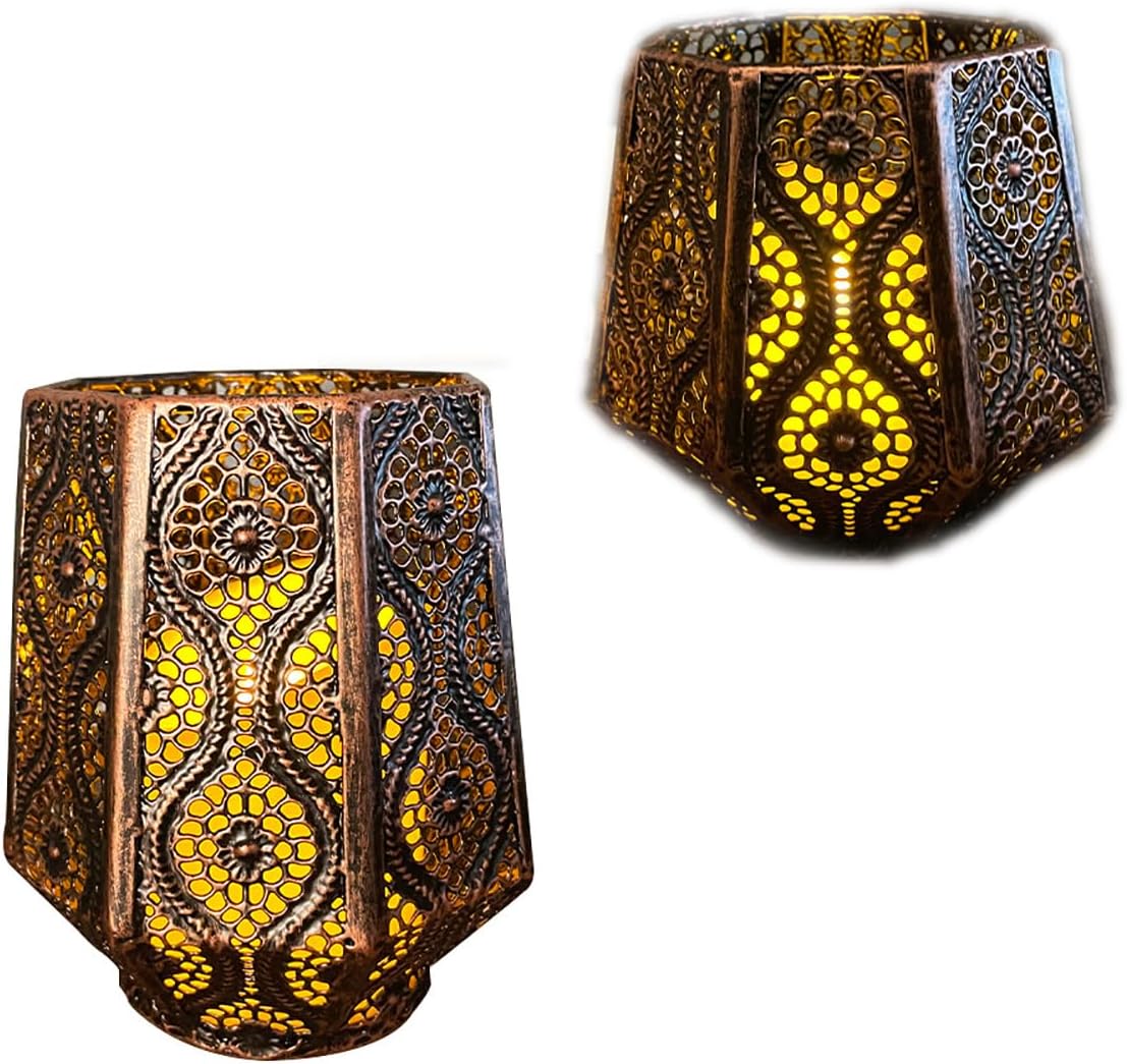 Ramadan Candle Holder,2 Pcs Moroccan Candlesticks Morocco Candle Lantern Votive Candles Holders Moroccan Candle Lamp for Ramadan Decorations (black)