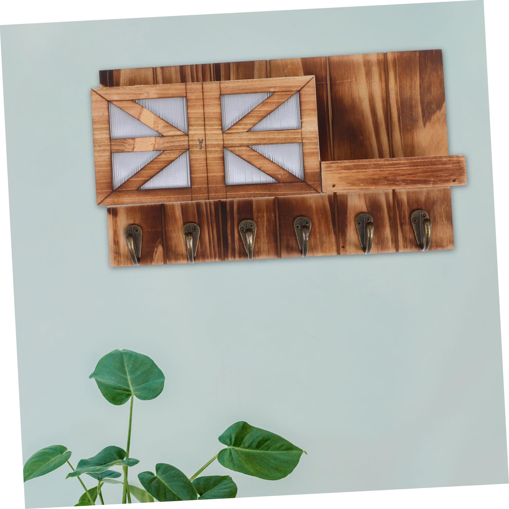 INOOMP Portaoggetti da Parete in Legno Massello con Ganci Appendiabiti Mensola Sospesa per Chiavi e Posta Design Salvaspazio per Ingresso o Corridoio Marrone