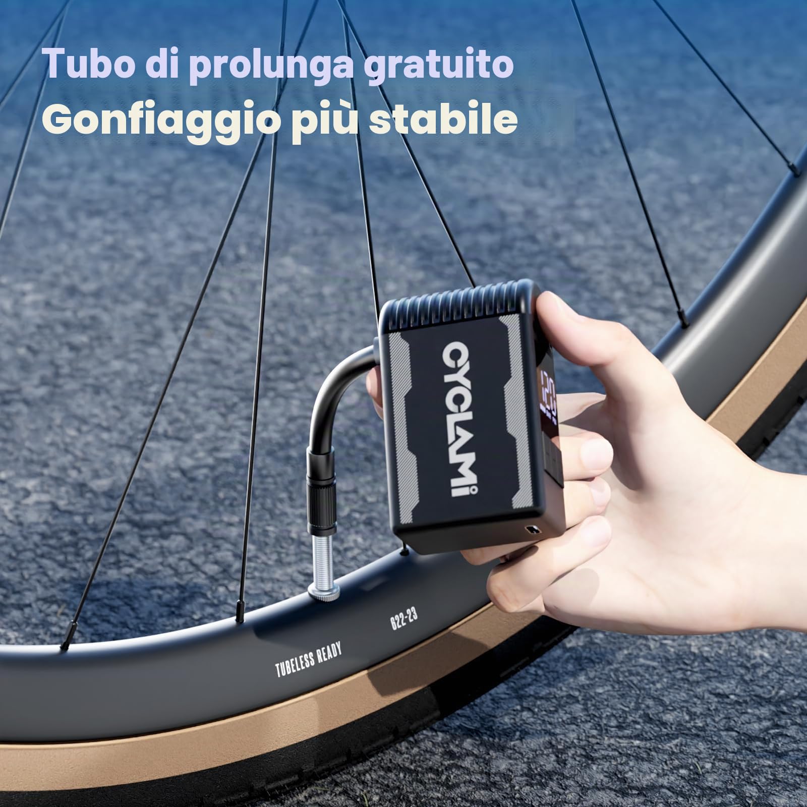 A2S Pompa Bici con Manometro Digitale Max 120 PSI Mini Pompa Pneumatici Per Bici Auto Stop Ricaricabile Pompa Elettrica Per Bicicletta con Valvola Presta e Schrader Mountain bike e Road Bike
