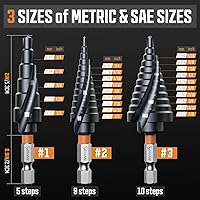 Vista 2 de 3PCS Unibit Step Drill Bit Set (1/4"-7/8"), M35 Cobalt, TiAlN Coated for Superior Durability, Spiral Cone Drill for Stainless Steel, Sheet Metal