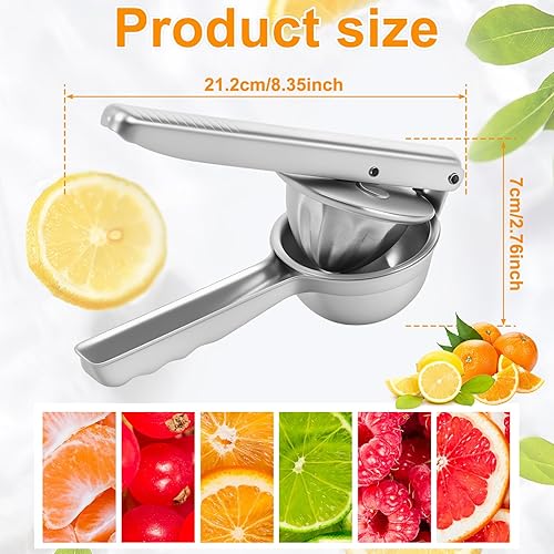 Miniatura 8 de Exprimidor de limón de acero inoxidable, exprimidor manual de prensa manual con mango ergonómico, prensa de ajo, extractor de frutas a prueba de