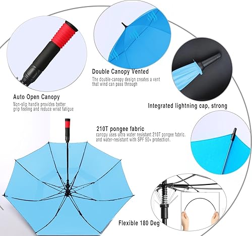 Miniatura 40 de SIEPASA Paraguas de golf grande de 62/68/72 pulgadas, paraguas de golf de apertura automática, extra grande, doble toldo ventilado, resistente al