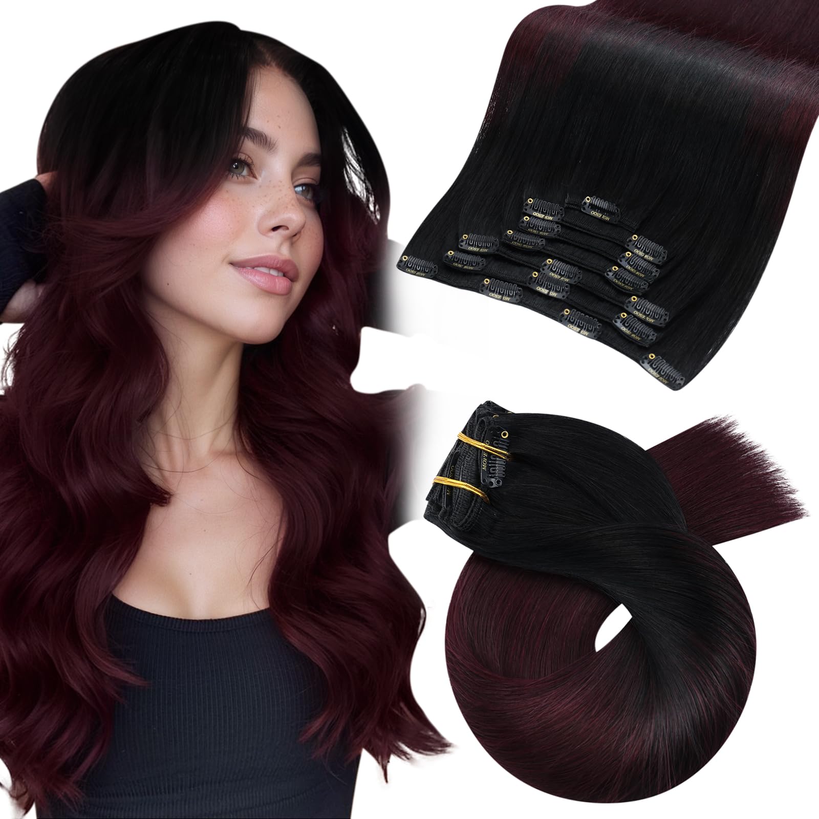 Moresoo Human Hair Extensions Clip in Real Hair Ash Blonde with Bleached Blonde Clip in Hair Extensions Remy Human Mid-length Hair Layered Add Volume 14 Inch 5pcs/80g #P18/613 — view 68