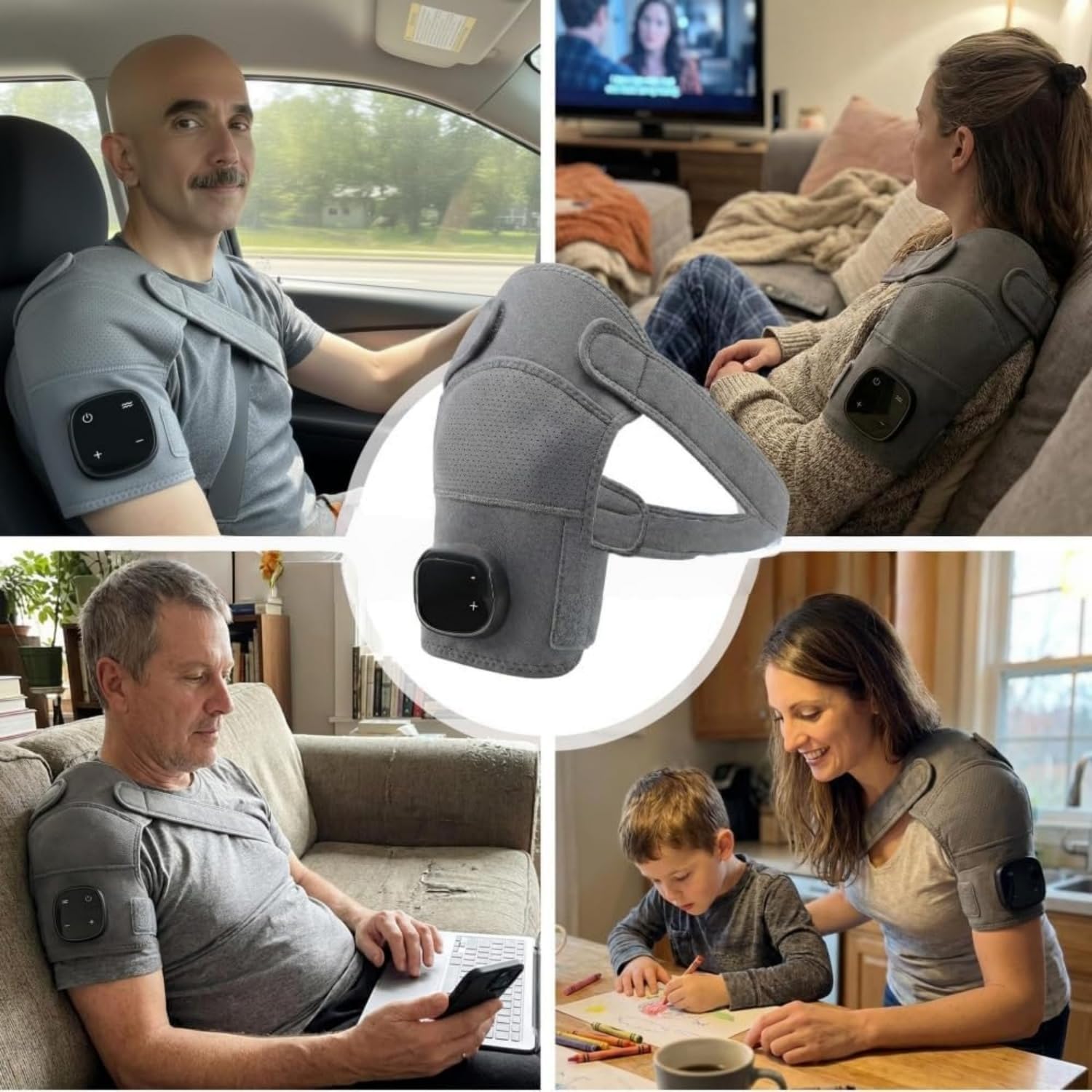 Relevo 3-in-1 Schultermassage Hewelth Triple Method Schulter-Massagegerät-Schulter massagegerät-Tragbare, ergonomische Schulterbandage mit verstellbarem Gurt und LED-Anzeige (1 PS)