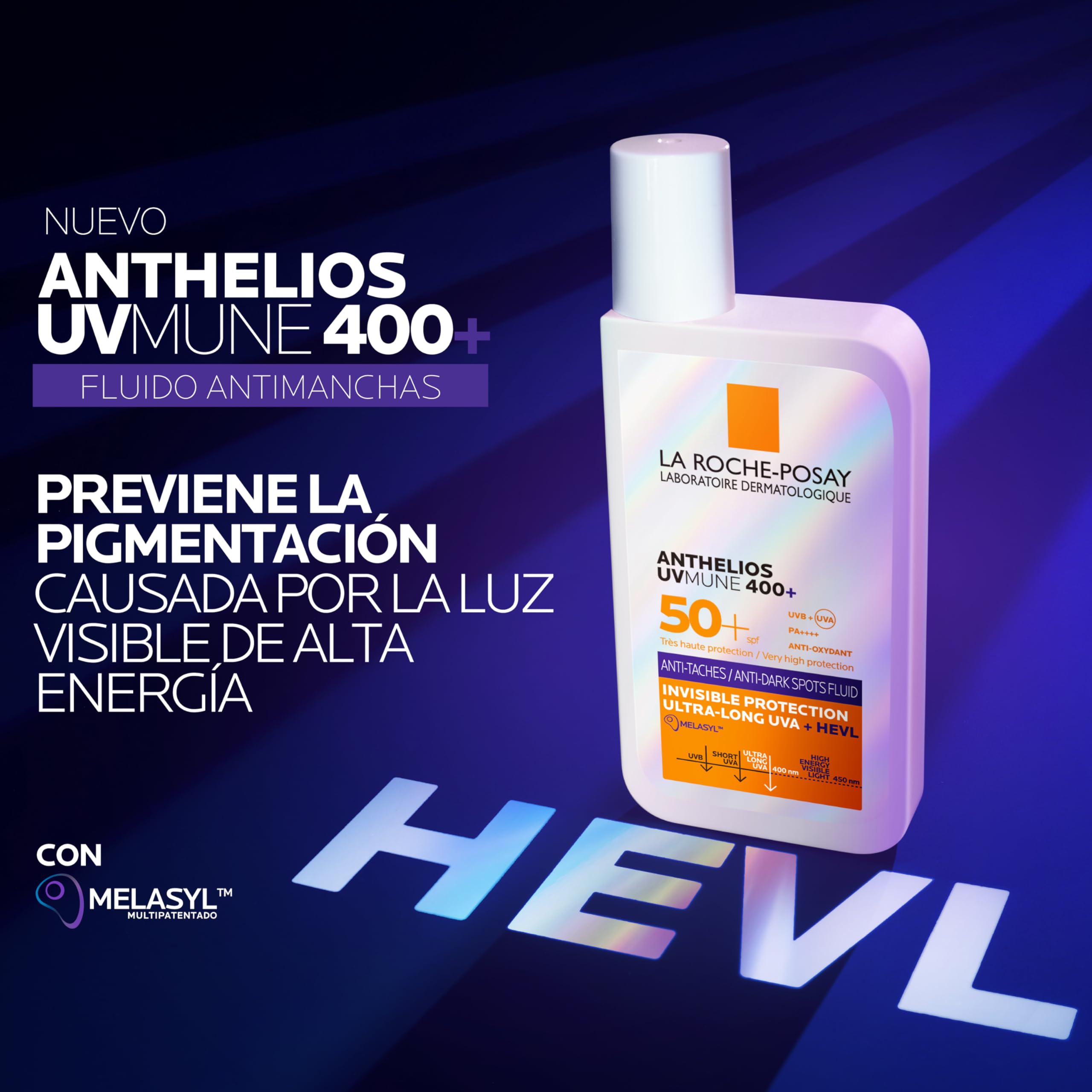 La Roche-Posay Protector Solar Anti-Manchas SPF 50+, Fórmula con Mexoryl 400, Fluido Invisible, Anthelios UV-MUNE 400, 50 ml