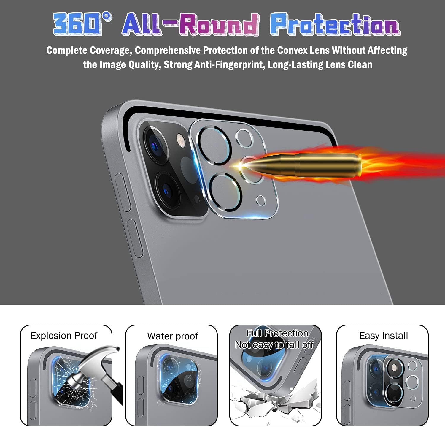 [2+2 Pack] QHOHQ Tempered Glass Screen Protector for iPad Pro 11 2020 2nd ＆ 2021 3rd with Camera Lens Protector, 9H Hardness, HD, Anti-Scratch, Case Friendly, Compatible with Face ID ＆ Apple Pencil : Electronics