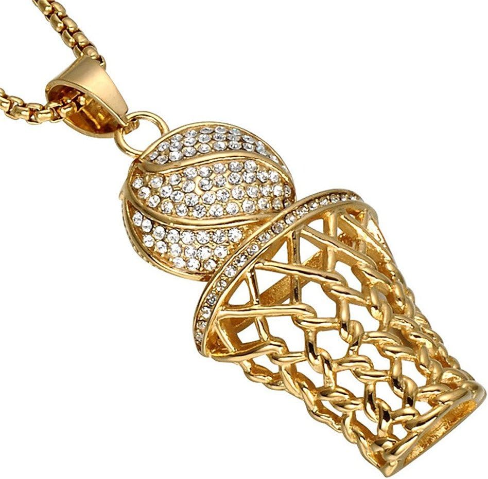 Diamond Basketball Chain Basketball Pendant Real Gold Men's Iced