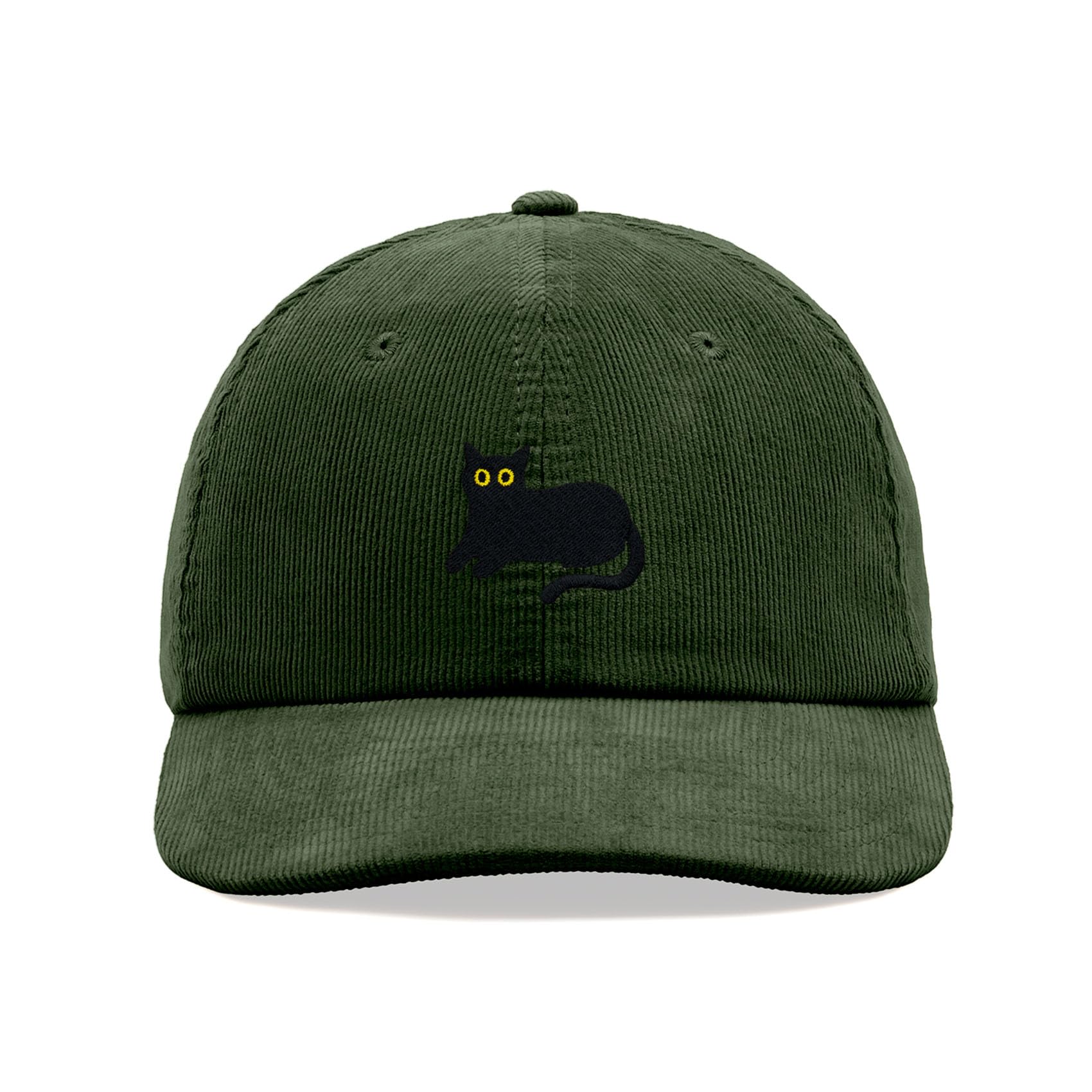 Cap Base Unisex Dark Olive Black Cat Lying Down Corduroy Baseball Cap Vintage Dad Hat Adjustable Cat Lady