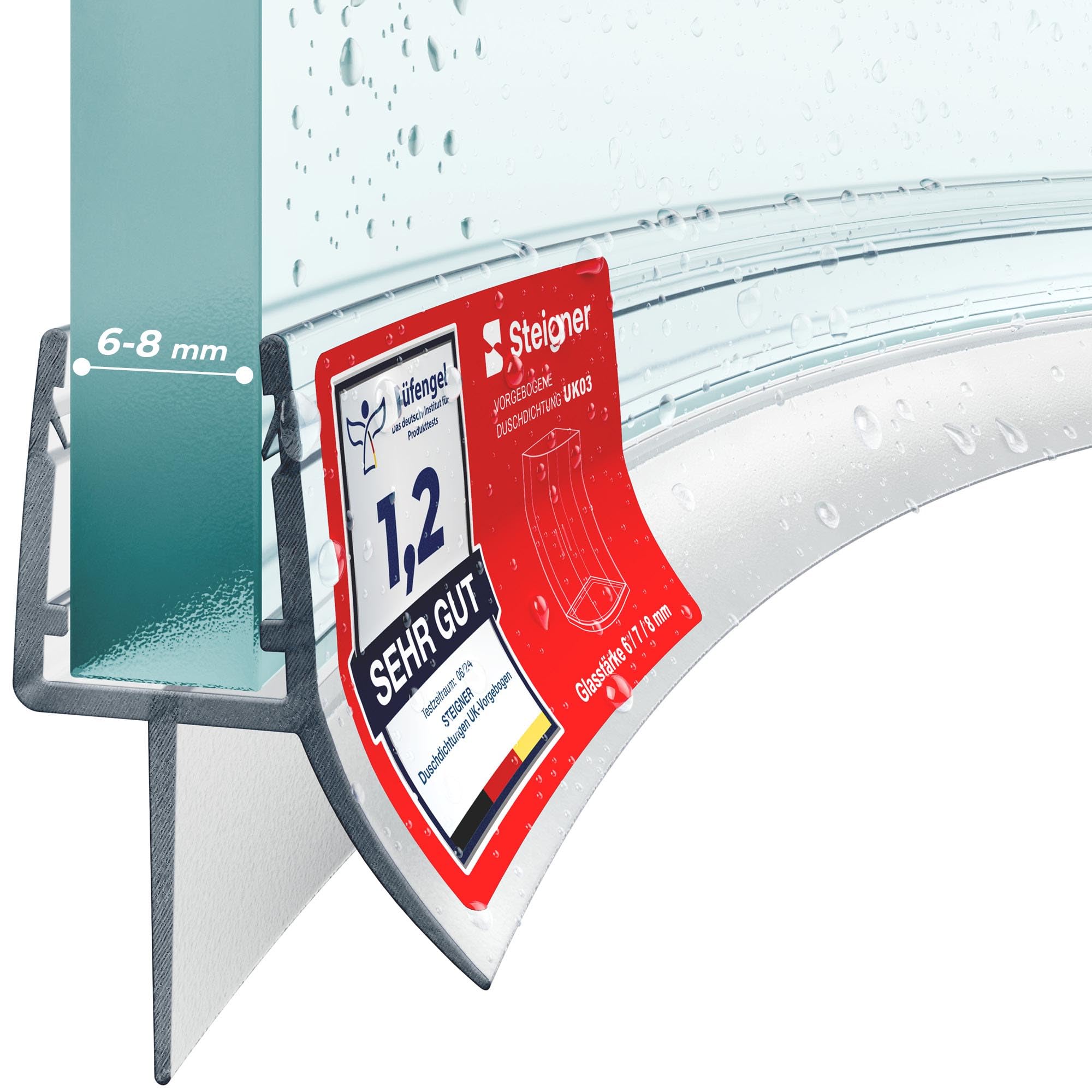 STEIGNER Junta mampara ducha UK13 90 cm (1 ud.) transparente - Junta vertical para ducha angular o pentagonal con puerta 3,5-5 mm - Protección contra fugas, Ajuste perfecto, Fácil instalación — view 8